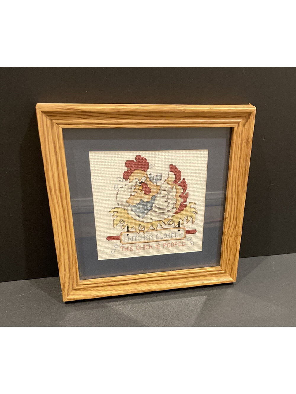 Vintage Cross Stitch Framed Kitchen Closed This Chick Is Pooped Chicken 9.5X9.5”